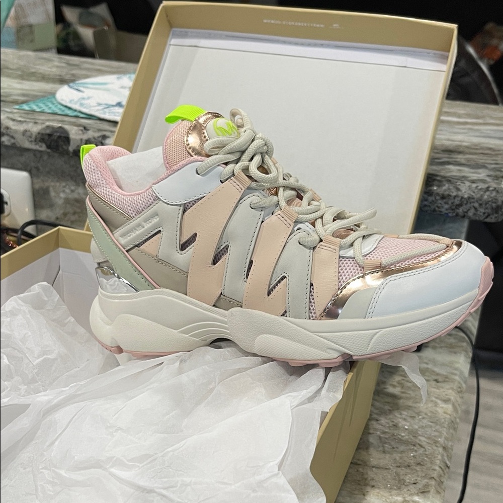 Michael Kors Women's Sneakers in Pink, White, and Gold